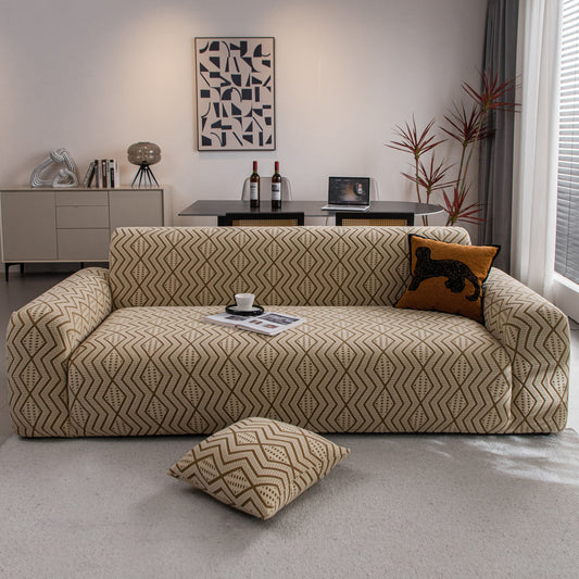 Modern Geometric Jacquard Sofa Slipcover, High Stretch 1-Piece Textured Couch Cover