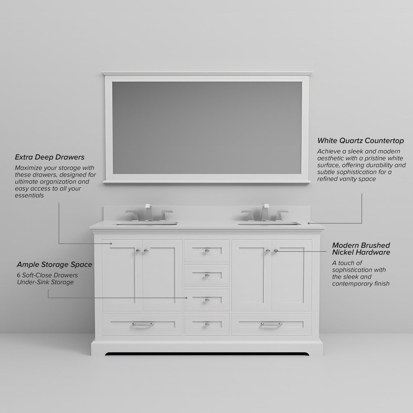 Dukes 60 in. W x 22 in. D White Double Bath Vanity