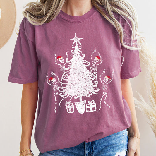 Dancing Skeletons, Santa Hats, Christmas Comfort Colors Tshirt