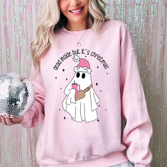 Dead Inside But It's Christmas, Ghost, Funny, Bougie, Santa, Winter, Xmas Sweatshirt