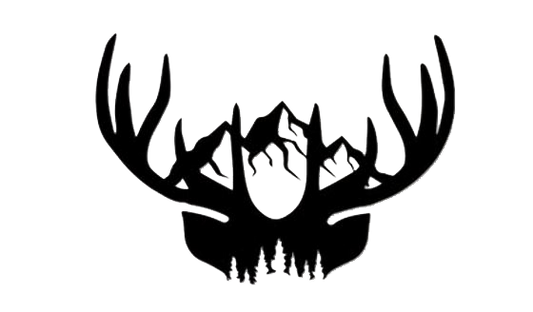 Black silhouette of deer antlers with a forest design on a white background
