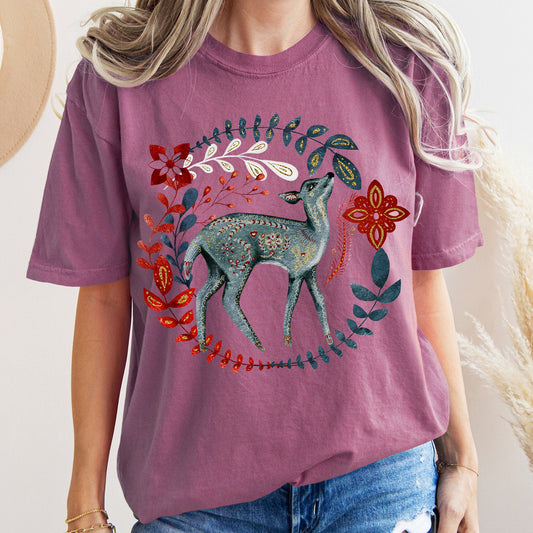Deer, Folk Art, Scandinavian, Winter, Christmas Comfort Colors Tshirt