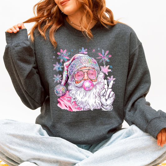 Disco Santa, Bubble Gum, Christmas, Pink, Snowflakes, Cute Sweatshirt