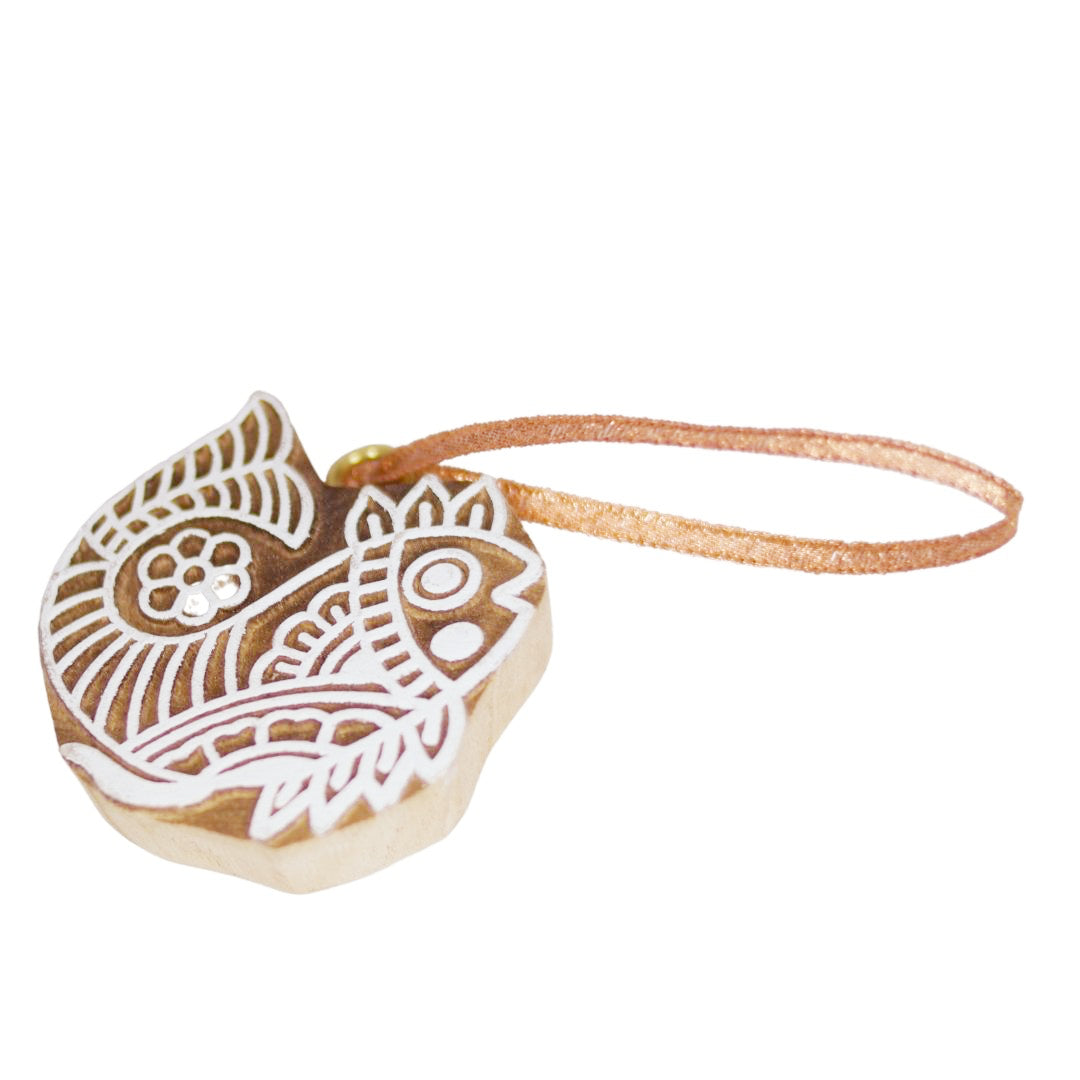 Hand Carved Fish Wooden Block Ornament