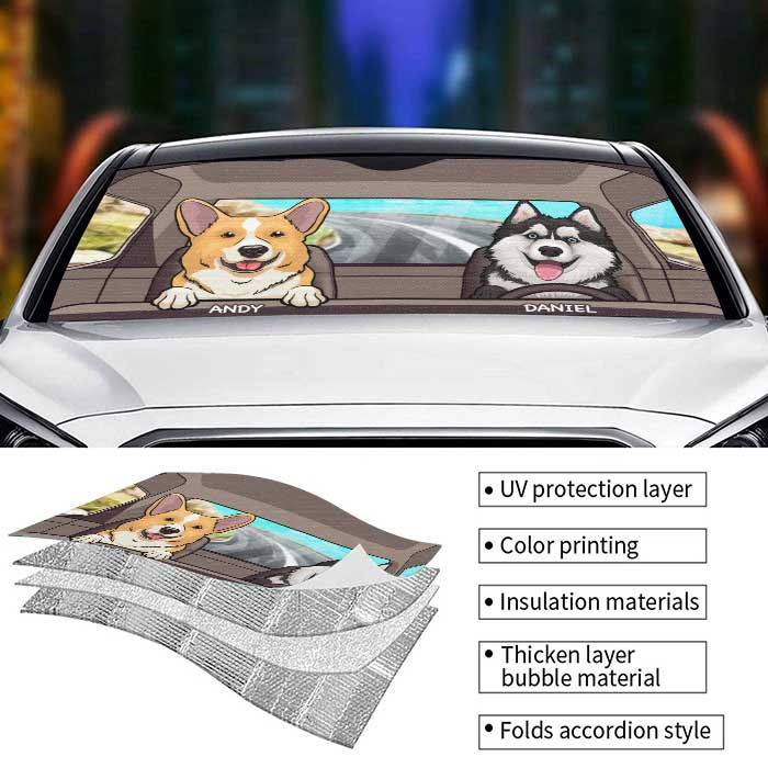Dogs And Cats - Personalized Auto Windshield Sunshade, Custom Car Window Protector - Gift For Dog/Cat Owners, Dog/Cat Lovers