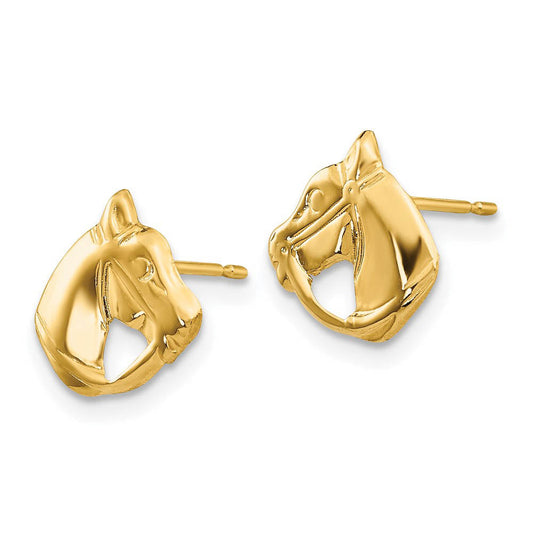 Kids Small Polished Horse Head Post Earrings in 14k Yellow Gold