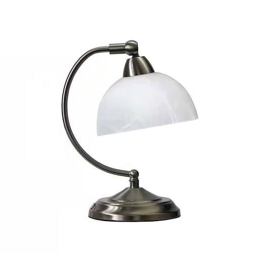 Small Bankers Lamp Desk Light Table Lamp with Marbleized White Glass | Kitchen + Metal