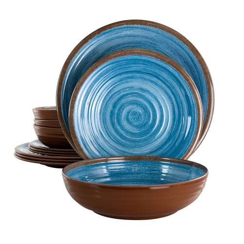 Elama Rippled Tides 12 Piece Lightweight Melamine Dinnerware Set in