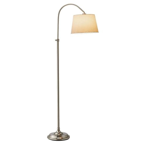 Elegant Arch Floor Lamp with White Linen Tapered Drum Shade | Kitchen + Metal