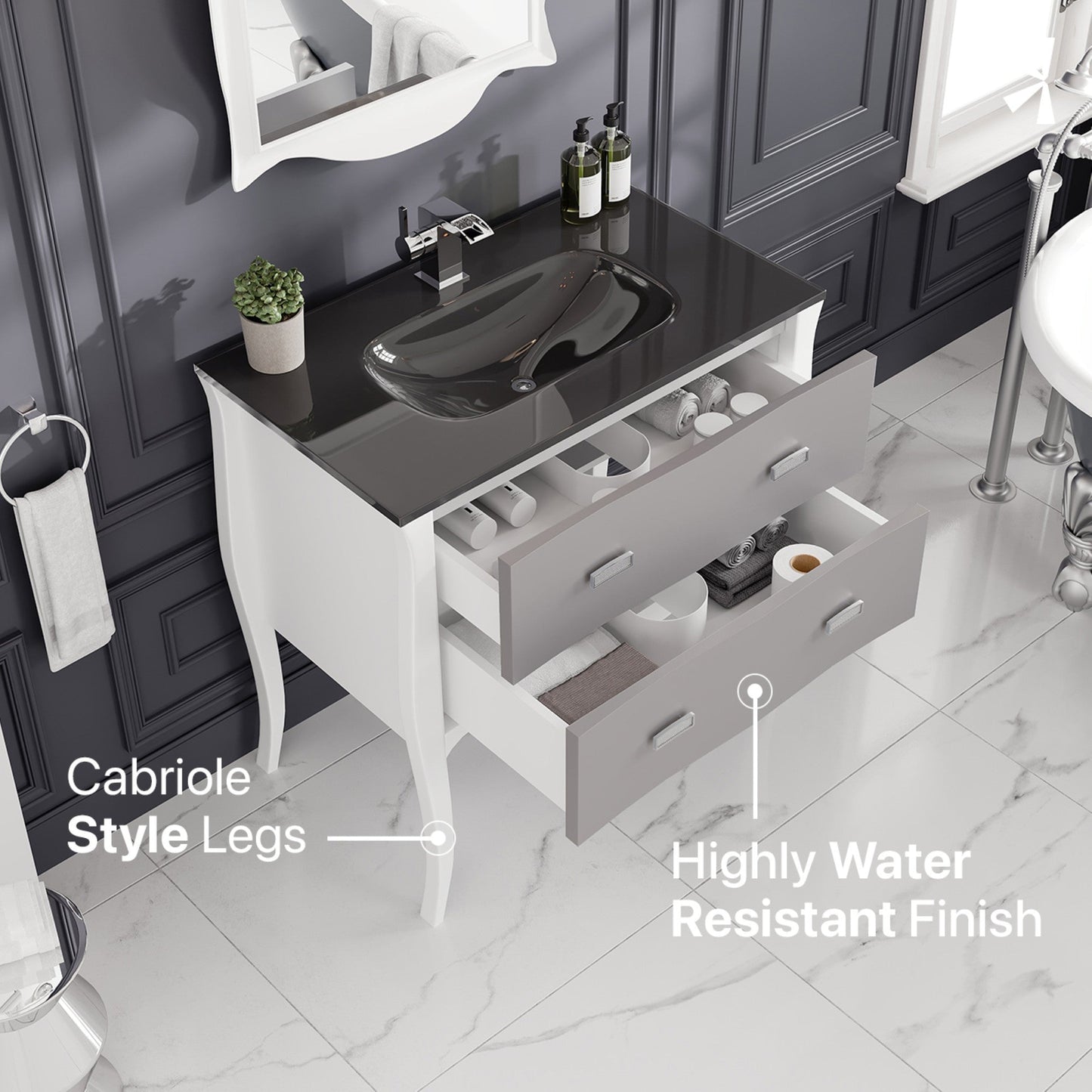 Eviva Aranjuez Bath Vanity with Tempered Glass Top and Integrated Sink (24"-32")