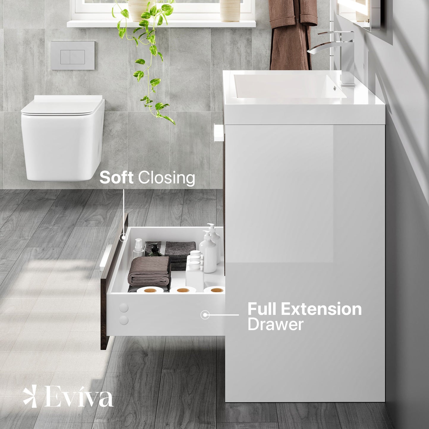 Eviva Grace Bath Vanity with Acrylic Top and Integrated Sink (24"-48")