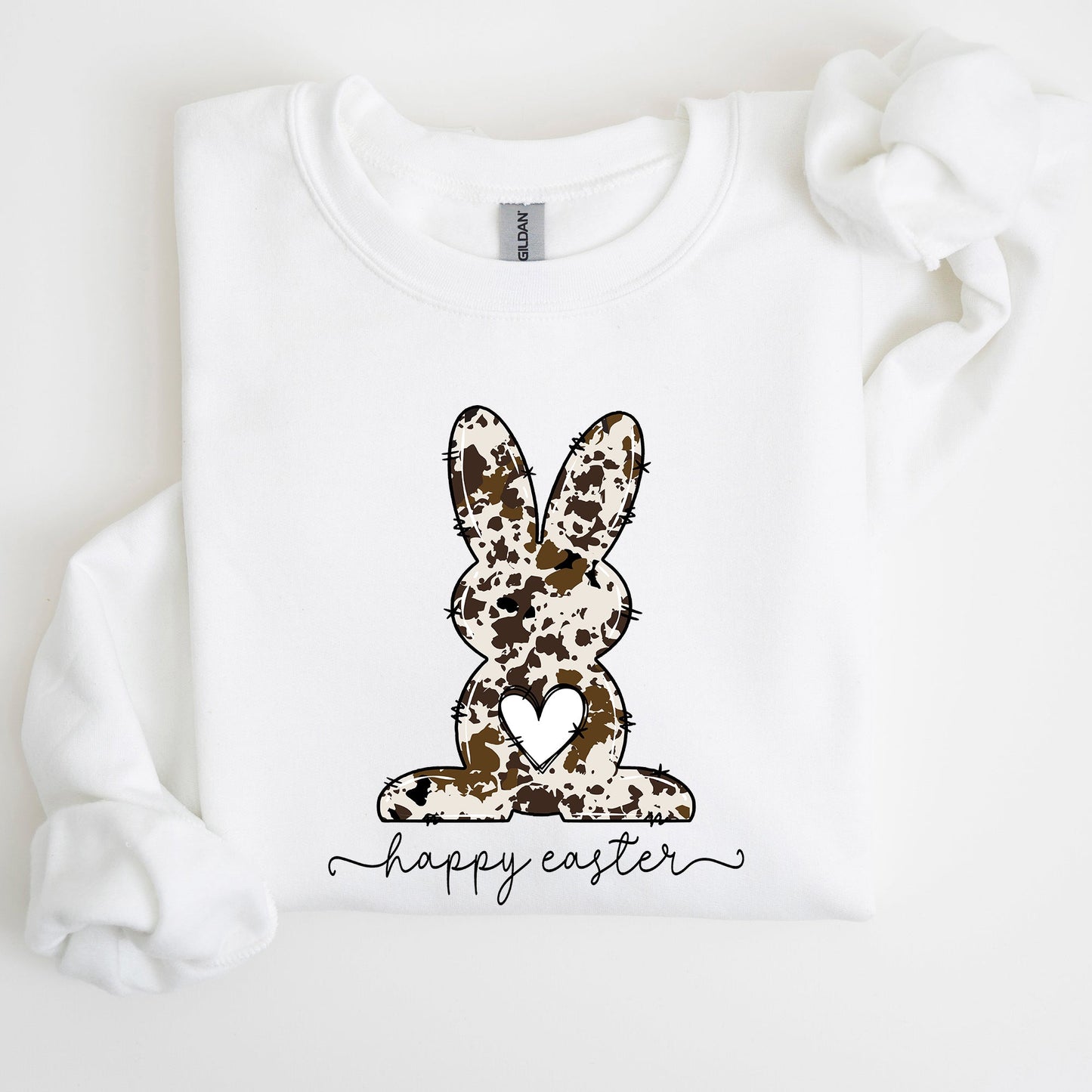 Easter Bunny, Happy Easter Rabbit, Cow Print Sweatshirt