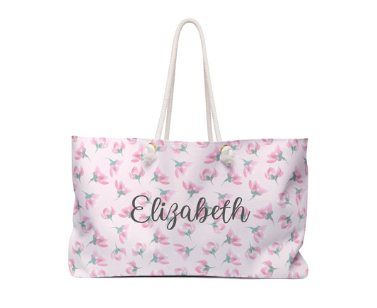Customizable: Floral Weekender Bag, Travel Tote, Beach Bag, Vacation Accessory, Overnight Bag, Gift for Her, Summer Essentials