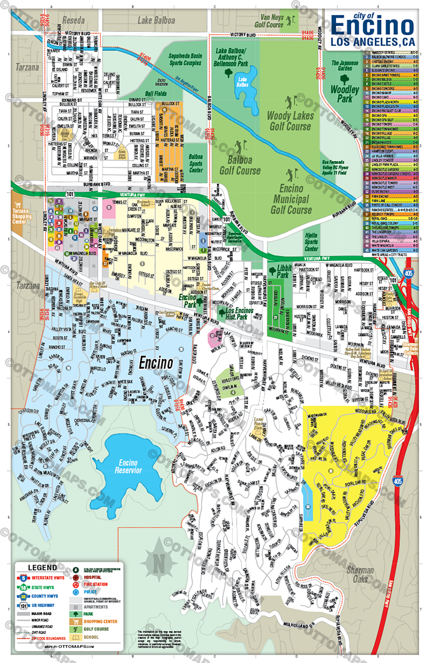 Encino Map, Los Angeles County, CA - POSTER PRINTS