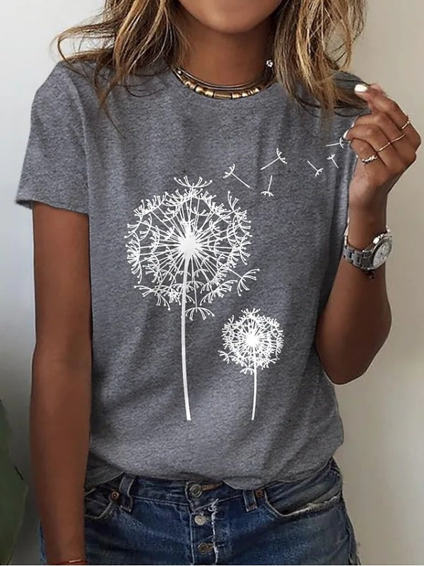Dandelion Print Sleeveless Tank Top Polyester Women's Knit Tee