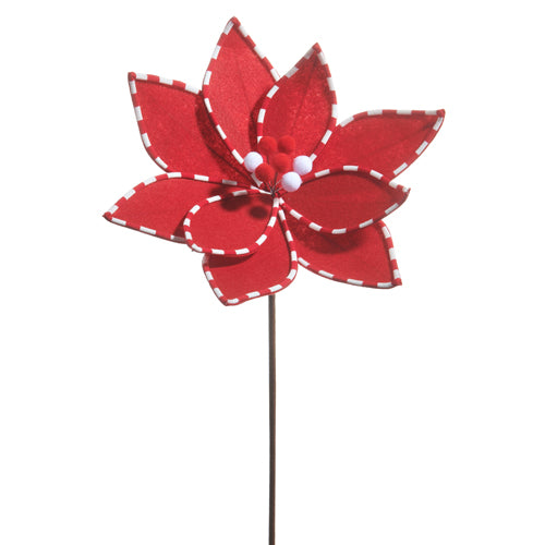 22" Red Felt Peppermint Edge Poinsettia Stem