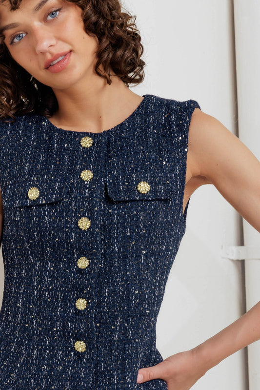 PARISIAN TWEED NAVY WOVEN TWEED VEST
