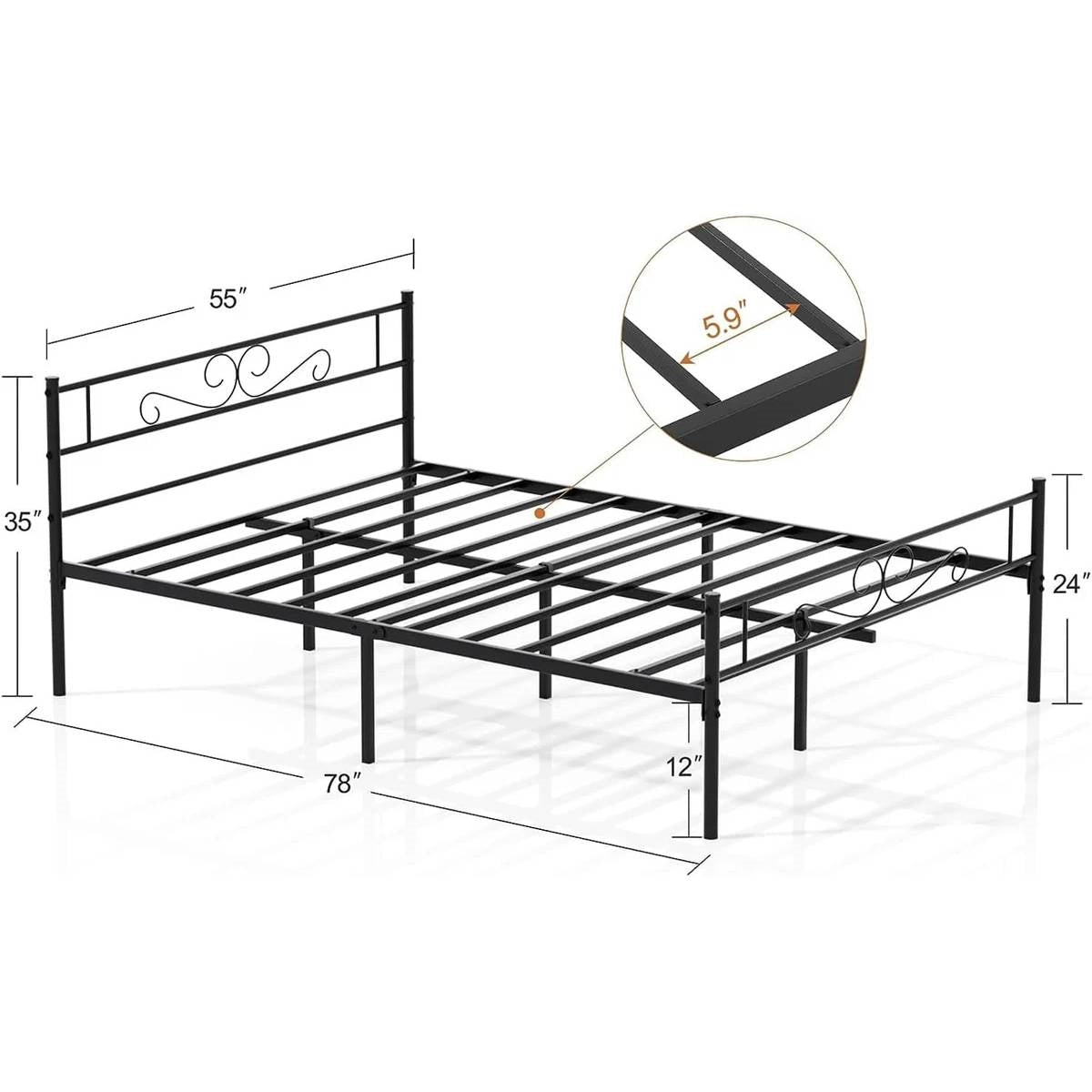 Full Sturdy Metal Platform Bed Frame with Headboard Footboard in Black Finish