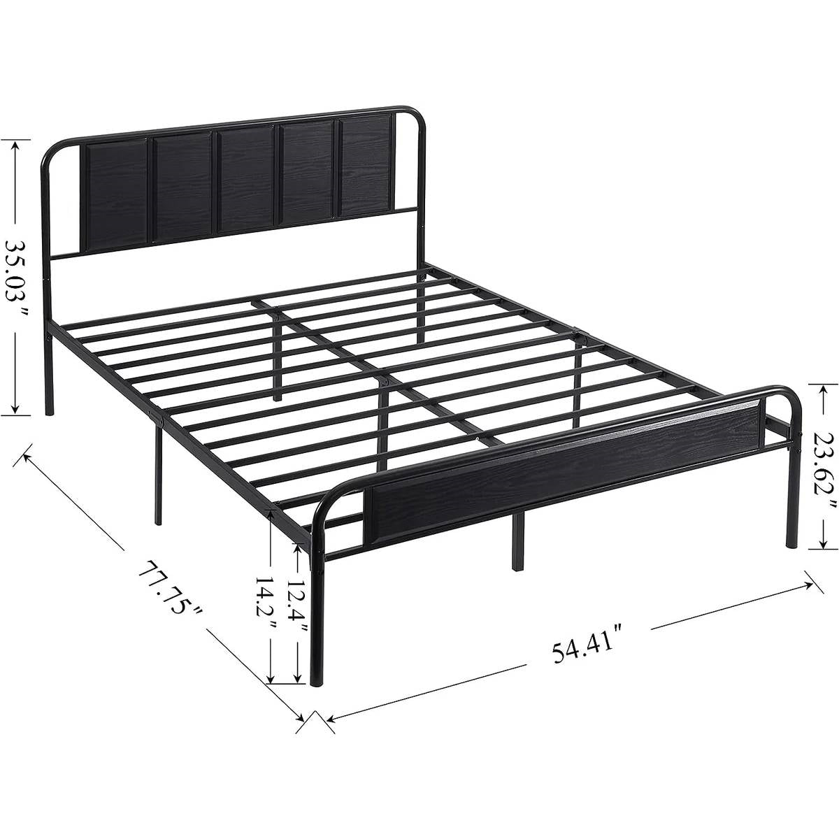 Full size Black Wood Metal Platform Bed Frame with Rounded Headboard Footboard