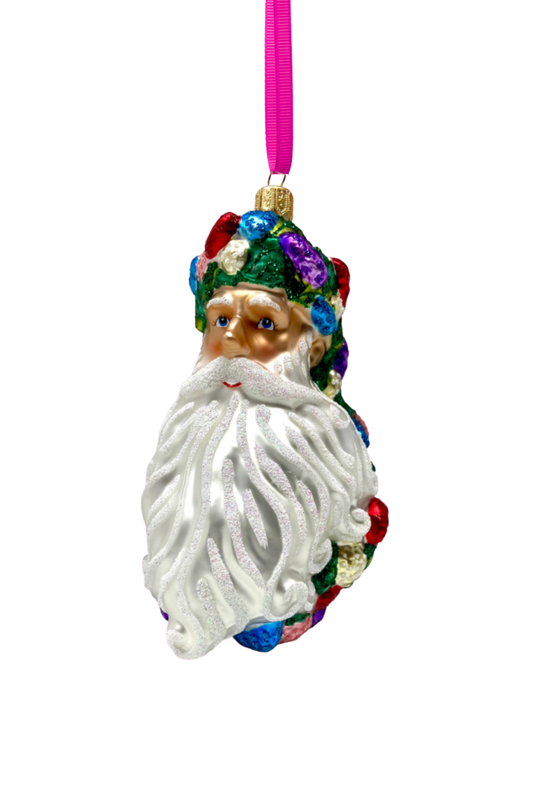 Floral Fetish Santa Head Polish Glass Ornament