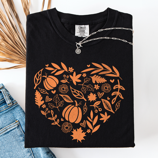 Fall Heart, Pumpkin Leaves, Autumn, Comfort Colors T-Shirt