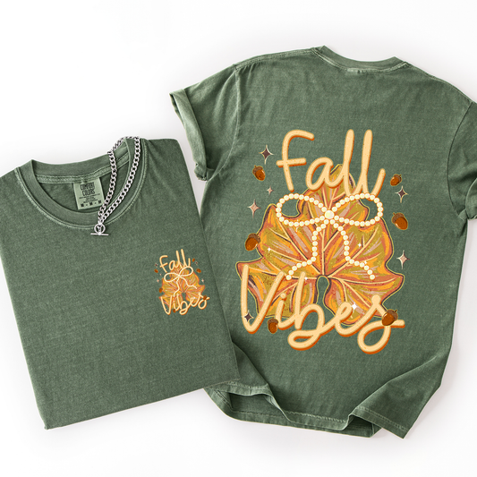 Fall Vibes, Coquette, Front and Back, Leaves, Autumn, Comfort Colors T-Shirt