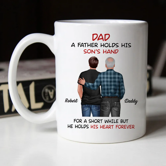 Father Daughter Son Standing Back View - Personalized Custom Mug - Father's Day, Birthday Gift For Dad, Daddy