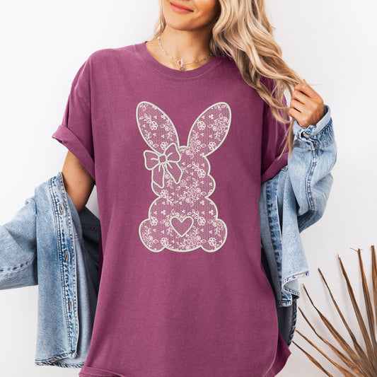 Faux Lace Bunny, Coquette, Easter, Bunny, Jesus, Rabbit, Holiday Tshirt Comfort Colors T-Shirt