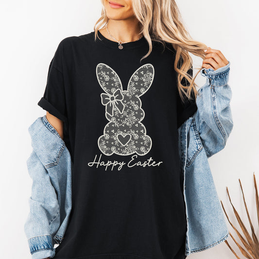 Faux Lace Bunny, Coquette, Happy Easter, Easter, Bunny, Jesus, Rabbit, Holiday Tshirt Comfort Colors T-Shirt
