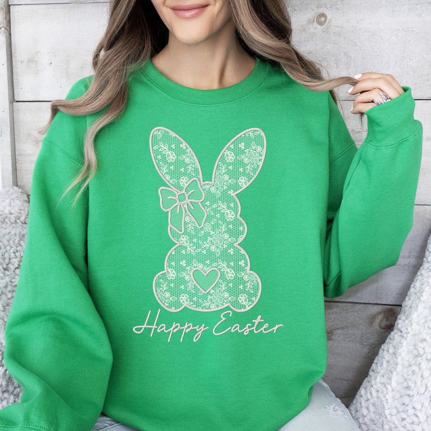 Faux Lace Bunny, Coquette, Happy Easter, Easter, Bunny, Jesus, Rabbit, Holiday Sweatshirt