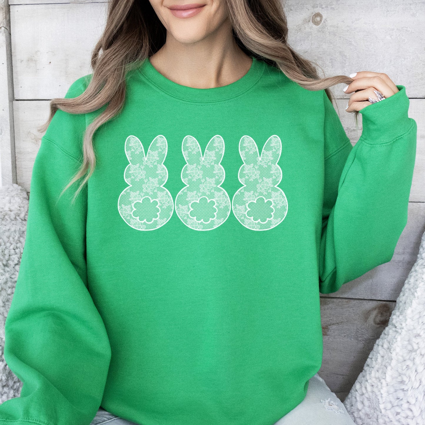 Faux Lace Bunny, Coquette, In A Row, Easter, Bunny, Jesus, Rabbit, Holiday Sweatshirt