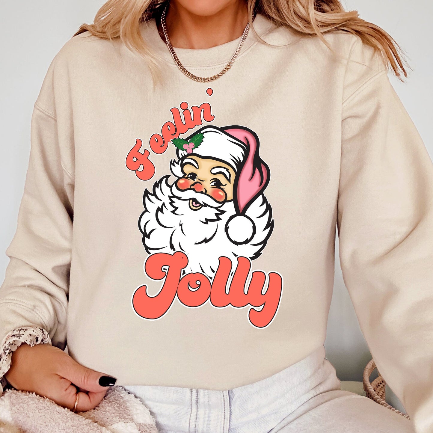 Feelin Jolly, Retro Santa, Christmas, Classic, Vintage, Xmas Sweatshirt