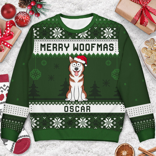Feliz Navidog Merry Woofmas Funny Cartoon Dogs - Personalized Custom Ugly Sweater - Christmas Gift For Dog Lovers, Dog Moms, Dog Dads
