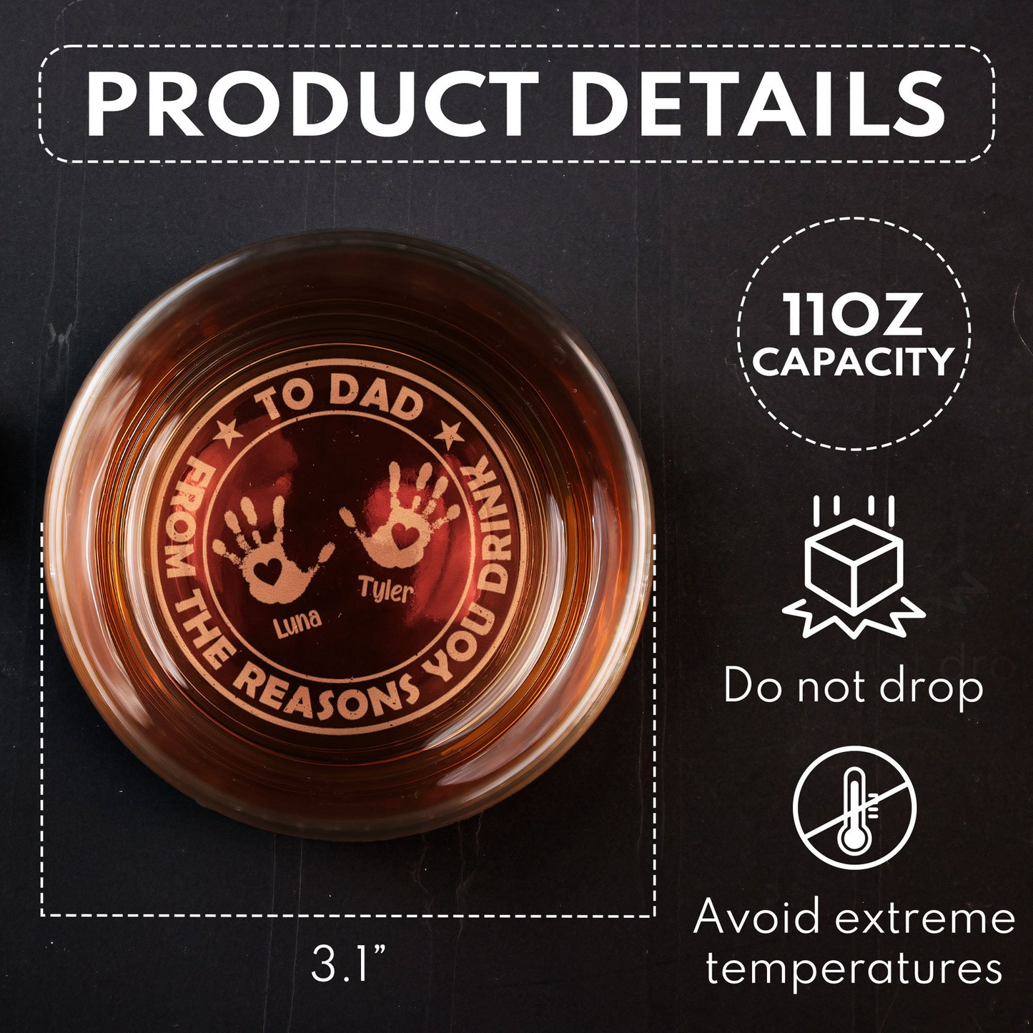 From The Reasons You Drink - Personalized Engraved Whiskey Glass - Father's Day Gift for Dad, Daddy