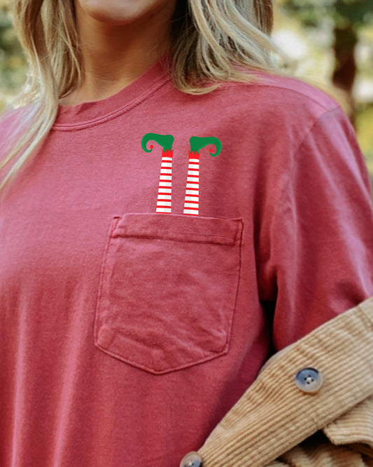 Funny Elf Legs, Pocket, Christmas, Santa, Winter, Snow, Xmas Pocket Tee Comfort Colors T-Shirt