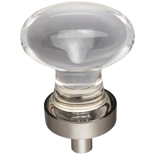 1-1/4" Overall Length Satin Nickel Football Glass Harlow Cabinet Knob