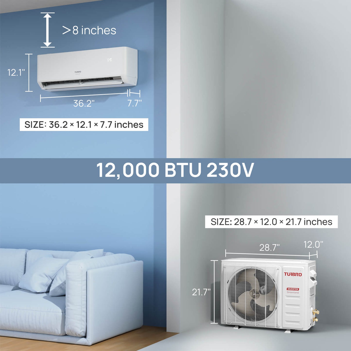 Greenland 12,000 BTU WiFi Ductless Mini Split AC with Heat Pump (R454B)