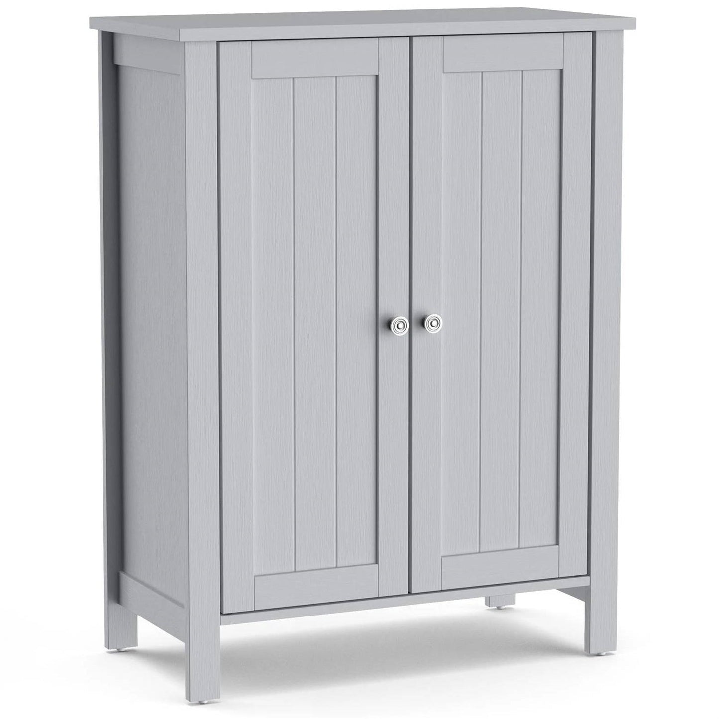 Bathroom Storage Cabinet with Adjustable Shelves in Grey Wood Finish