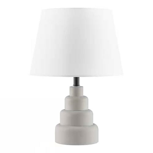 Small Grey Desk Light Table Lamp with White Fabric Shade for Bedside | Kitchen + Metal