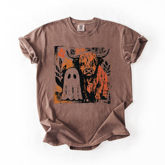 Ghost and Cow, Cute, Autumn, Halloween, Spooky, Fall, Comfort Colors T-Shirt