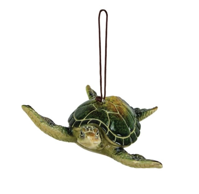 Green Sea Turtle Ornament – Coastal Resin Décor (4"L x 4"W)