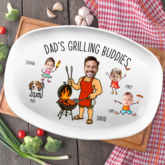 Custom Photo Dad’s Grilling Buddies - Personalized Grilling Platter - Father's Day Gifts for Dad, Husband, Papa, Grandpa, Daddy