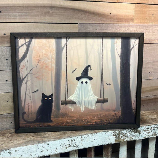 18x24 GHOST SWING BLACK CAT - BOXWOOD FRAME