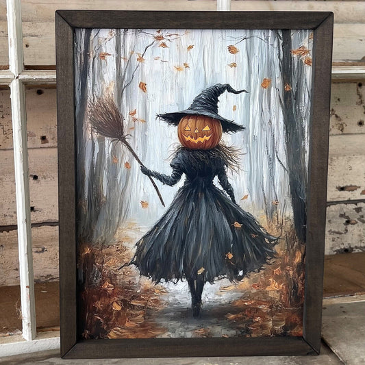 18x24 PUMPKIN HEAD WITCH - BOXWOOD FRAME