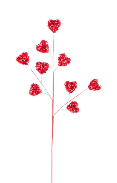 28"L SEQUIN VELVET HEART SPRAY RED