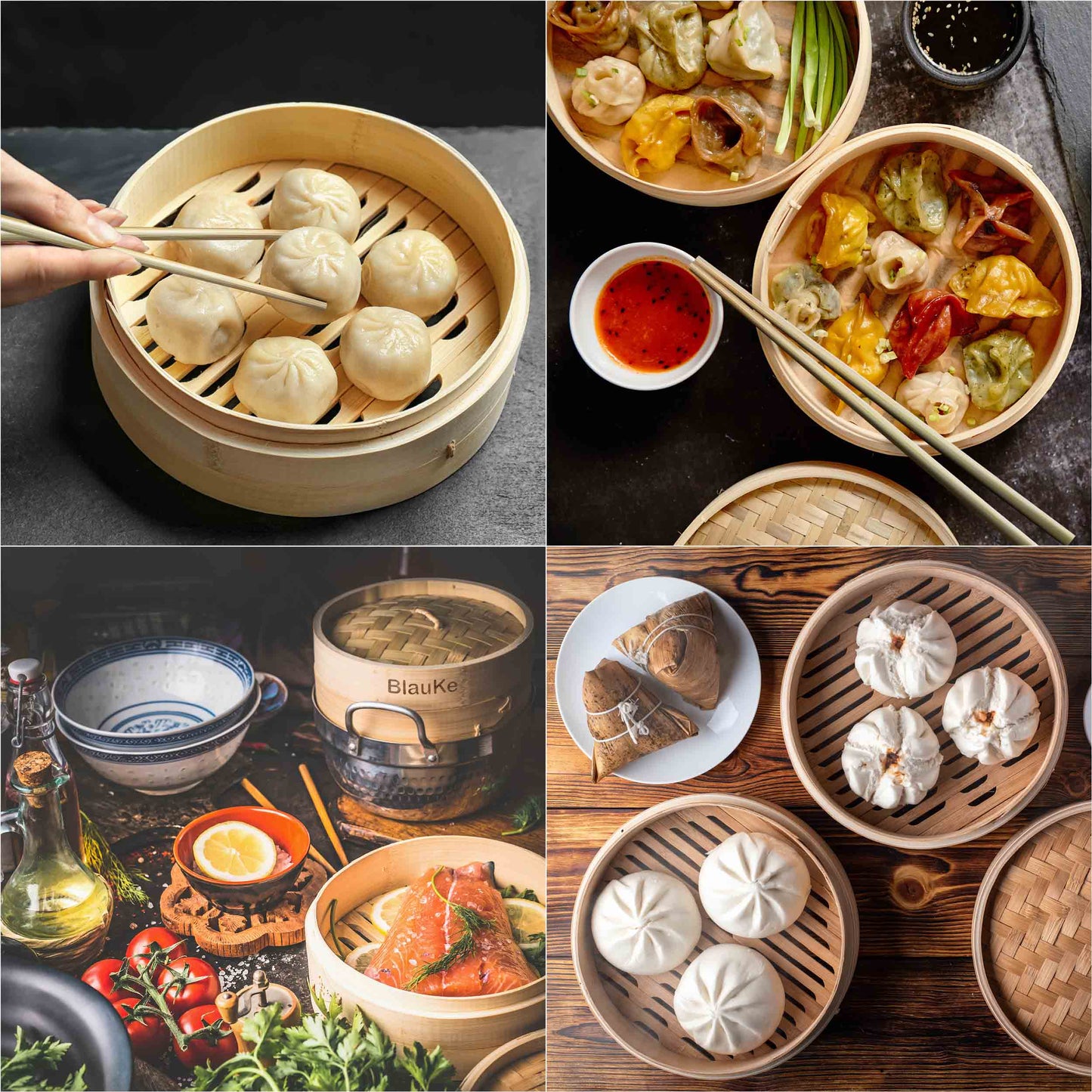 2-Tier Bamboo Steamer for Cooking Dumplings, Vegetables, Meat, Fish | Kitchen + Metal