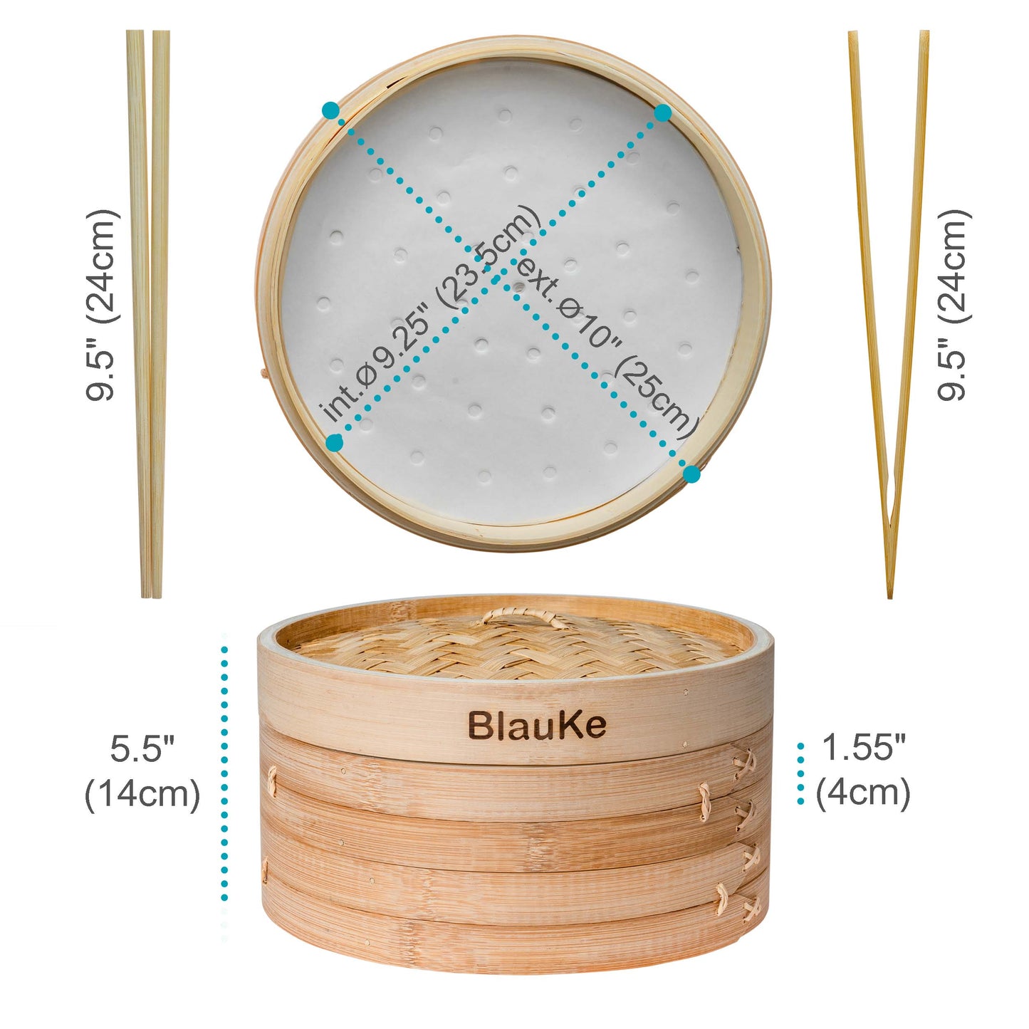 2-Tier Bamboo Steamer for Cooking Dumplings, Vegetables, Meat, Fish | Kitchen + Metal