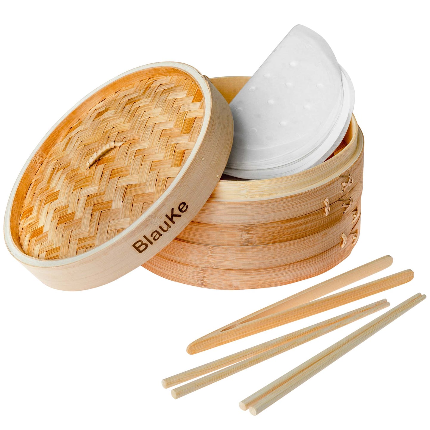 2-Tier Bamboo Steamer for Cooking Dumplings, Vegetables, Meat, Fish | Kitchen + Metal