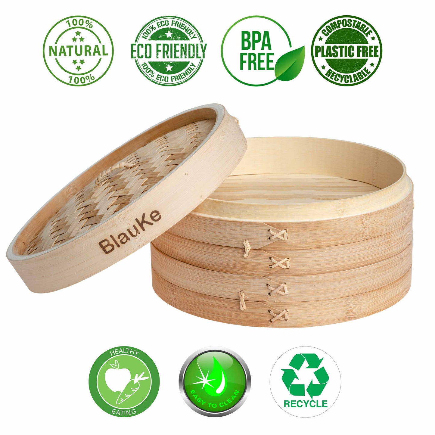 2-Tier Bamboo Steamer for Cooking Dumplings, Vegetables, Meat, Fish | Kitchen + Metal
