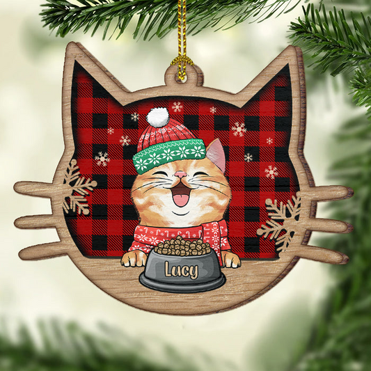 Happy Cat On Christmas Day - Personalized Wood Ornament - Christmas Gift for Cat Lovers, Cat Mom, Cat Dad